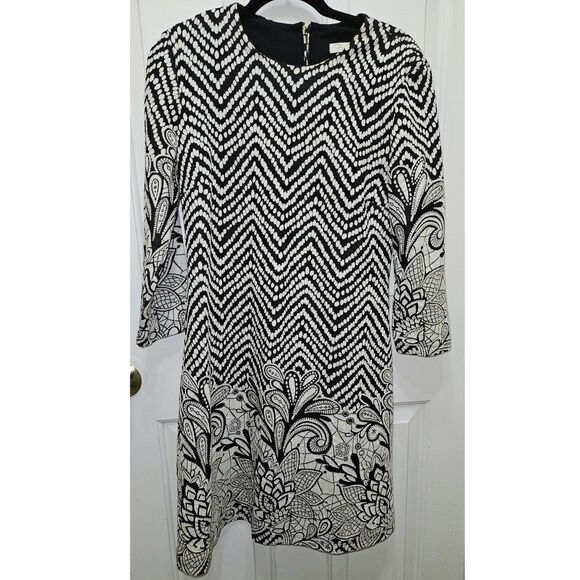 Prelude Long Sleeve Shift‎ Dress, Women's Size Medium,  Black and White Career - Picture 1 of 7